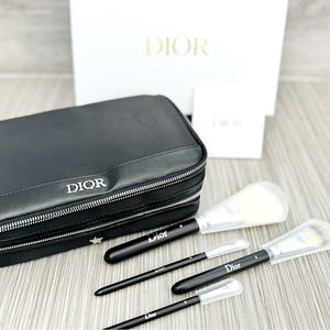 Dior Exclusive Makeup Cosmetic Bag Travel Vanity Case with Backstage Brush Set